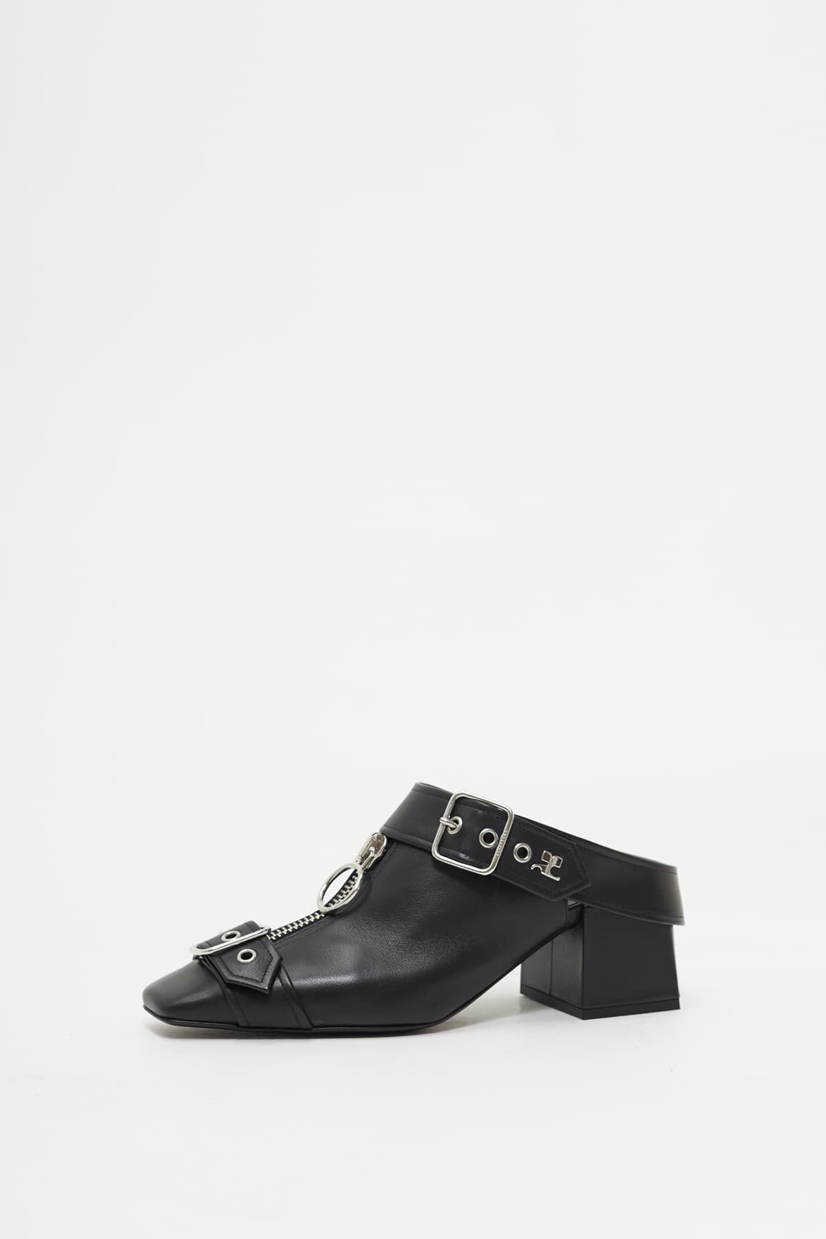 COURREGES BLACK GOGO LEATHER MULES