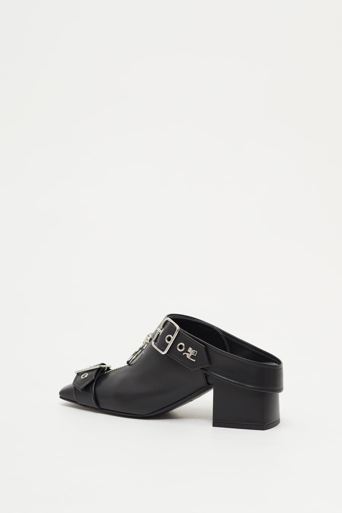 COURREGES BLACK GOGO LEATHER MULES