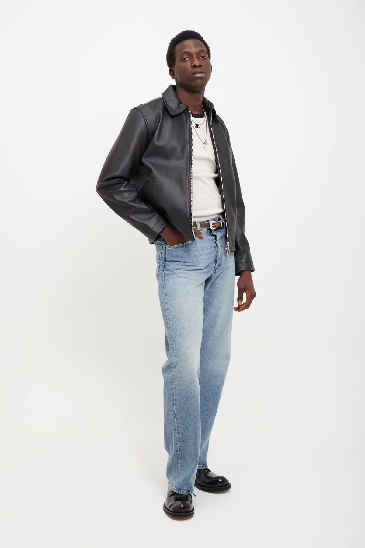 SUNFLOWER BLACK SHORT LEATHER JACKET