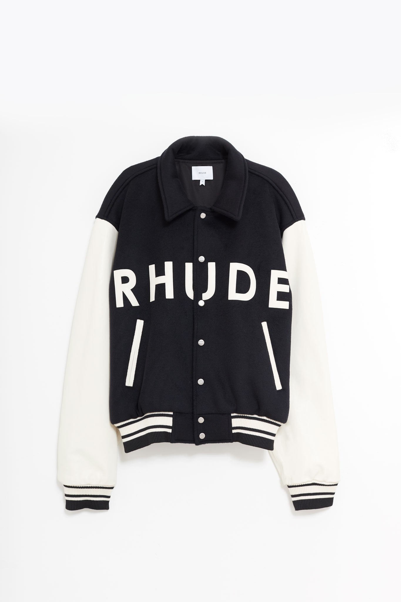 RHUDE BLACK CREAM COLLEGIATE JACKET