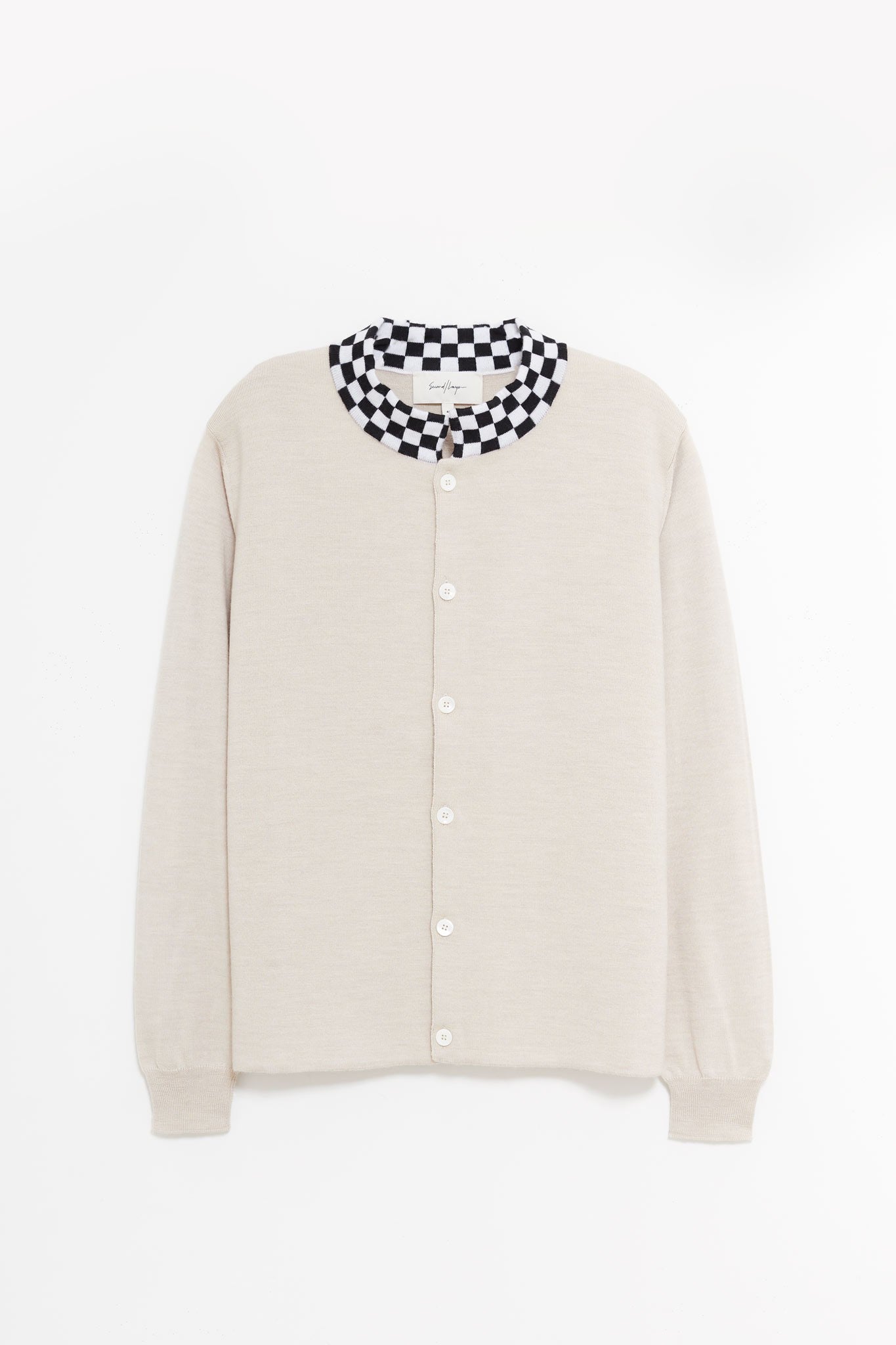 SECOND LAYER PINK WHITE CHECKERED CARDIGAN