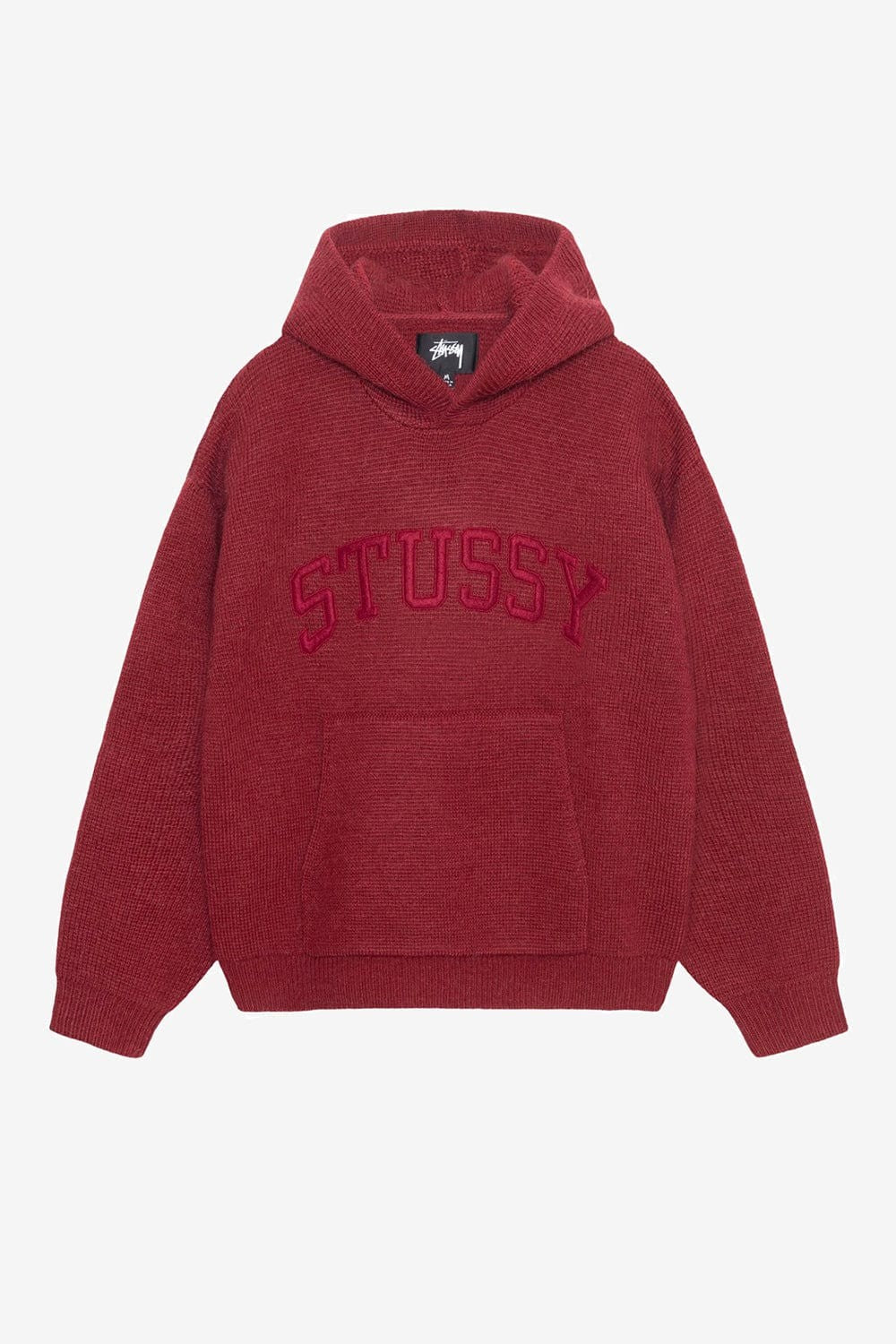 STUSSY BURGUNDY FELT PATCH KNIT HOODIE