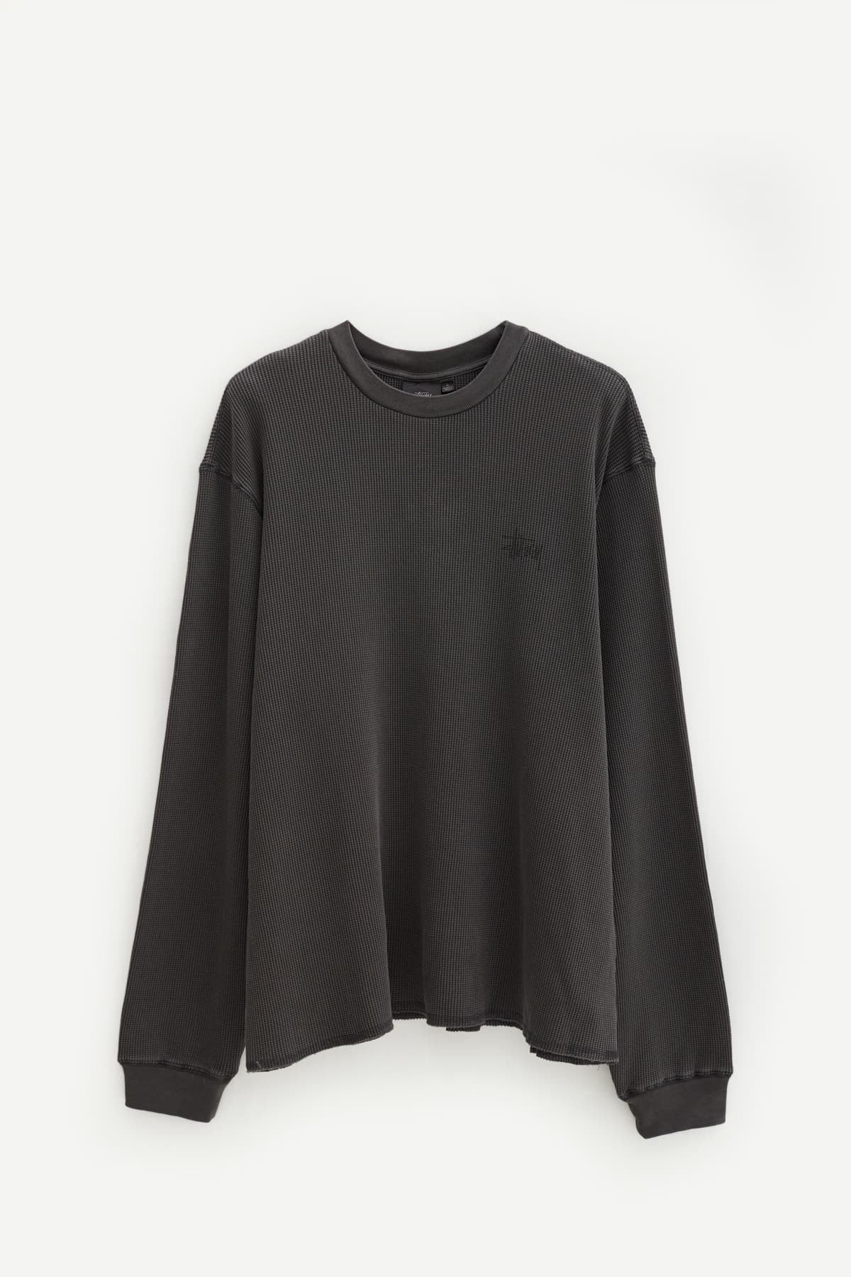 STUSSY WASHED BLACK RAGLAN THERMAL BASIC STOCK T SHIRT