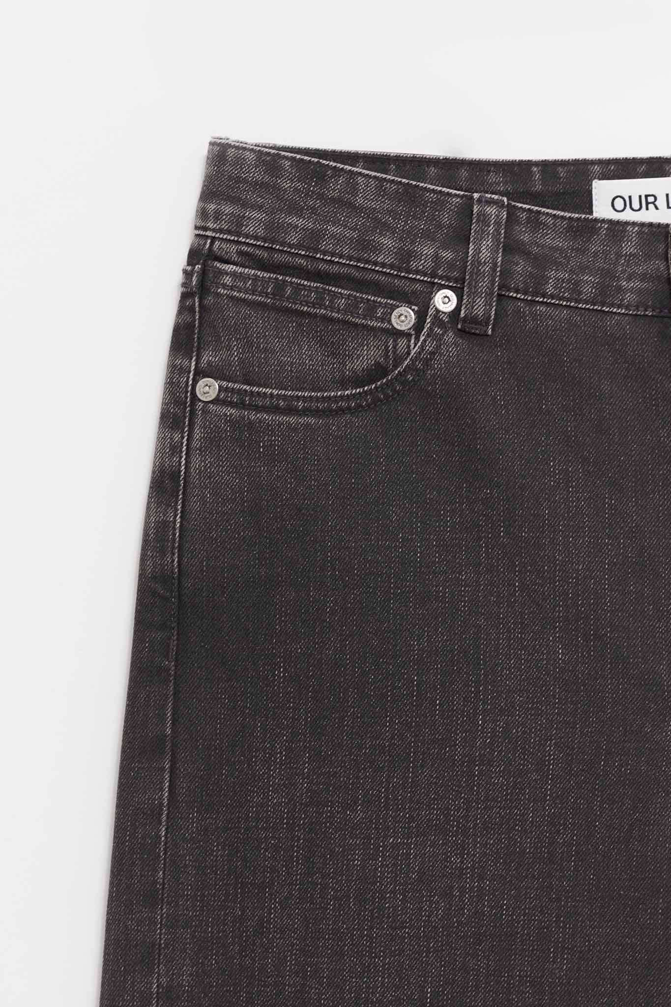 OUR LEGACY BLACK COATED TREBLE CUT TROUSERS