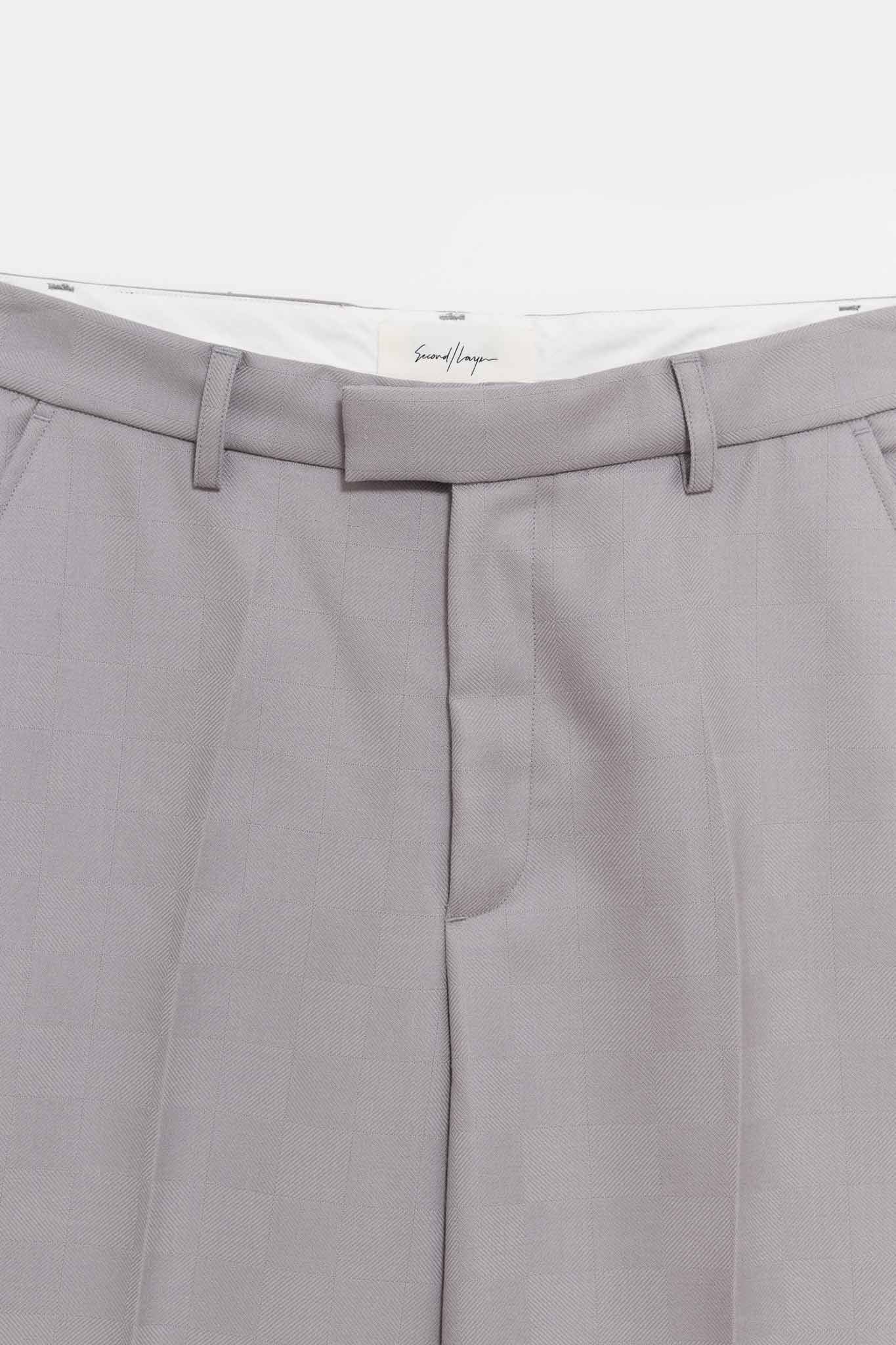 SECOND LAYER GREY IDDEN CHECK BAGGY PRIMO TROUSER