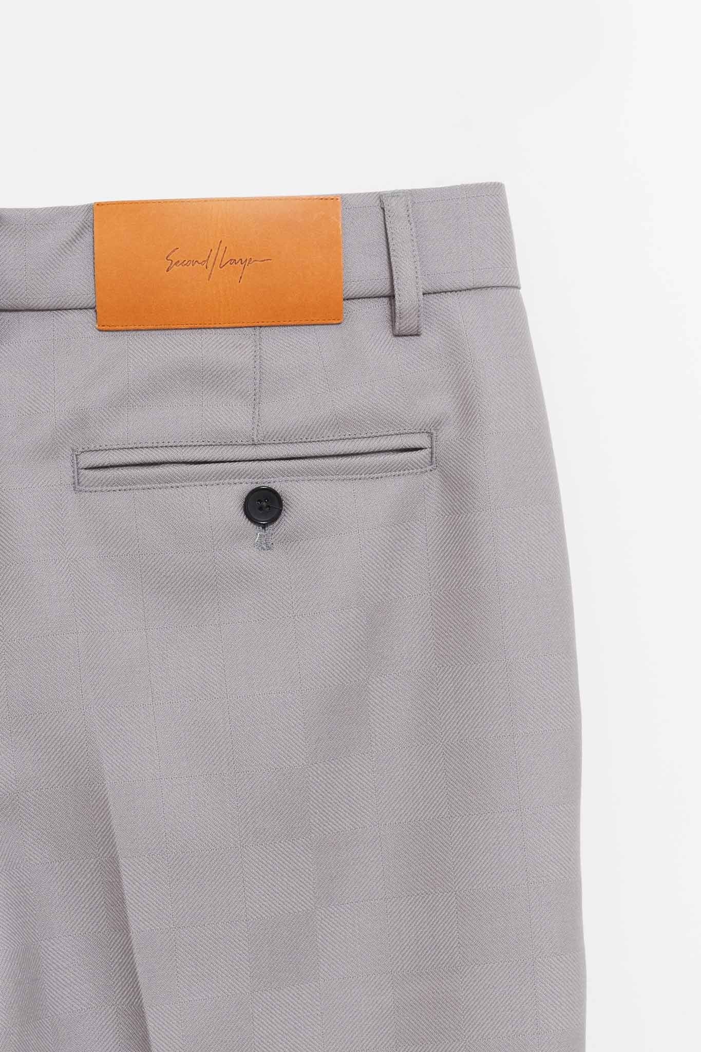 SECOND LAYER GREY IDDEN CHECK BAGGY PRIMO TROUSER
