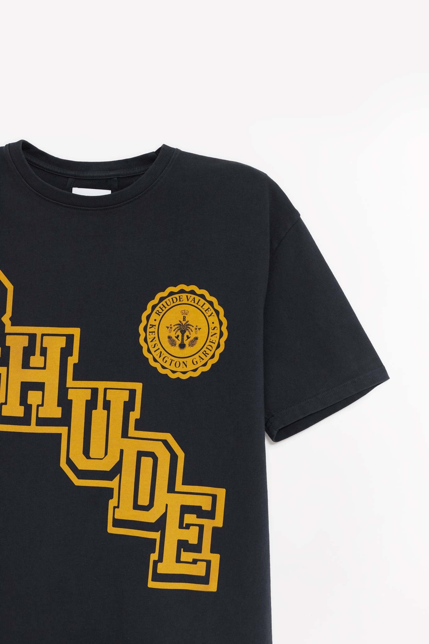RHUDE VINTAGE BLACK COLLEGIATE CREST T SHIRT