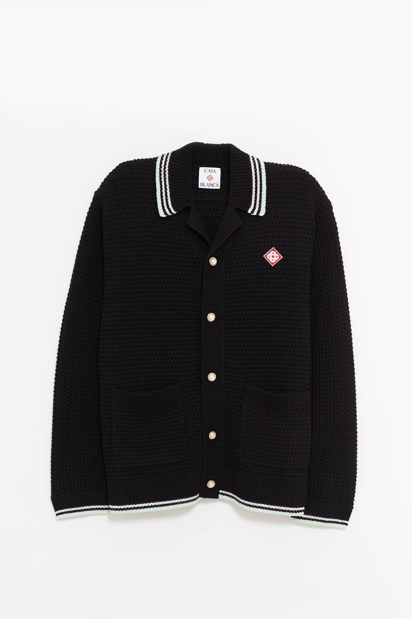 CASABLANCA BLACK EMBROIDERED FAUX CROCHET SHIRT