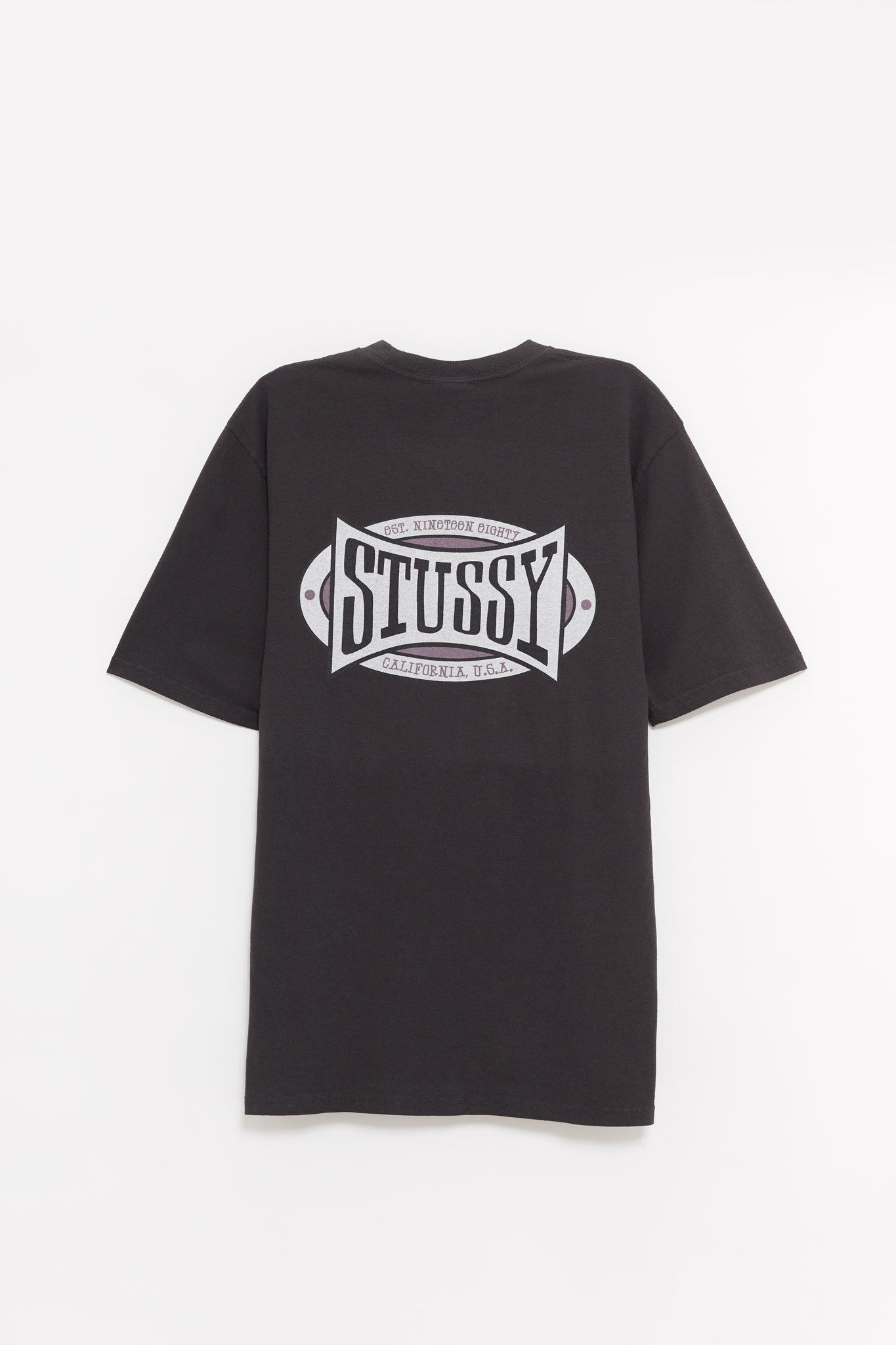STUSSY FADED BLACK CHAMPION OVAL PIG DYED T SHIRT