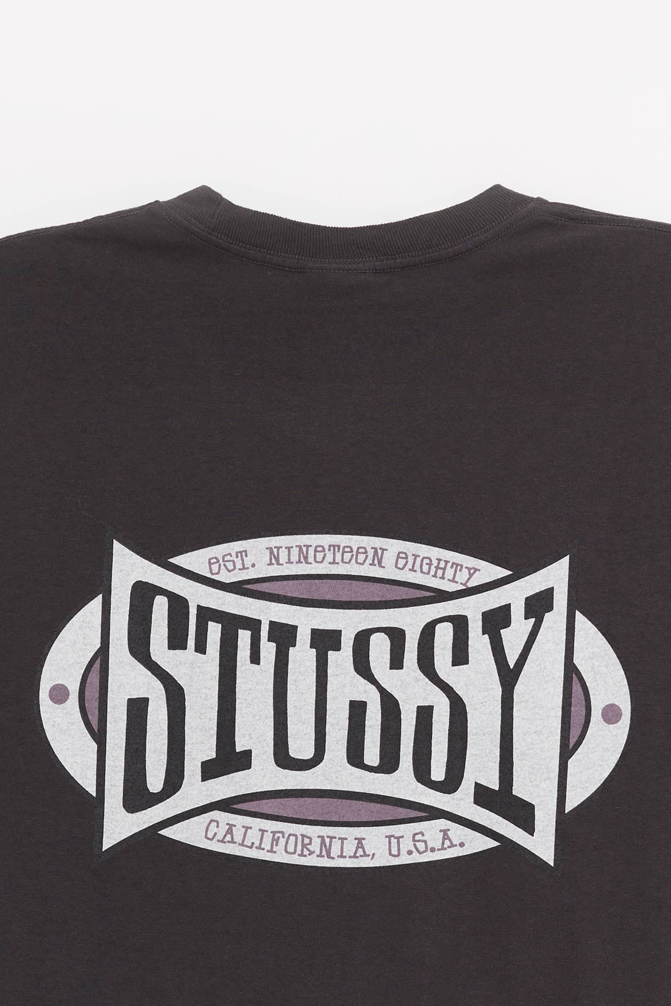 STUSSY FADED BLACK CHAMPION OVAL PIG DYED T SHIRT