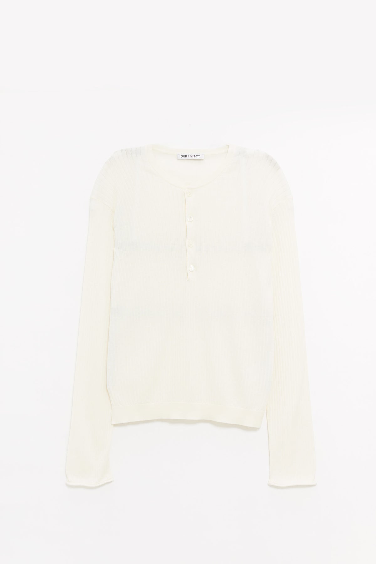 OUR LEGACY IVORY COTTON CREPE FINE HENLEY T SHIRT