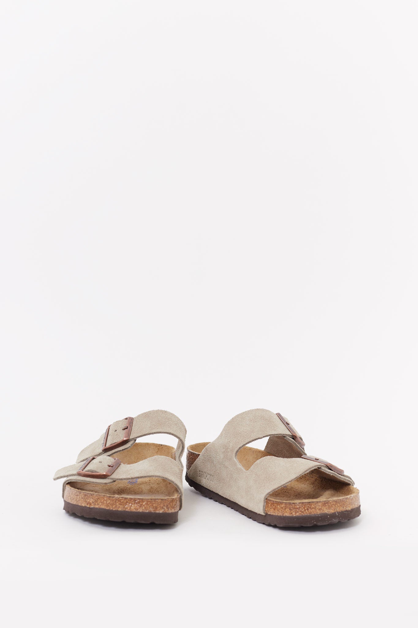 BIRKENSTOCK TAUPE ARIZONA REGULAR SOFT FOOTBED SUEDE LEATHER SANDALS