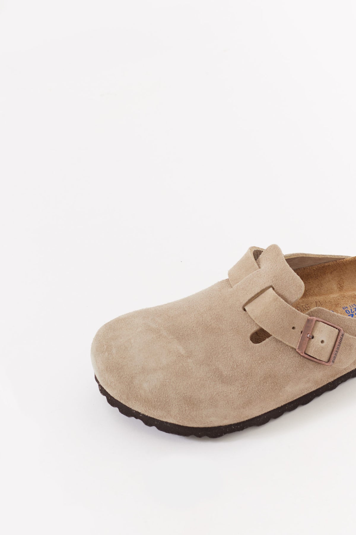 BIRKENSTOCK TAUPE BOSTON NARROW SUEDE LEATHER CLOGS