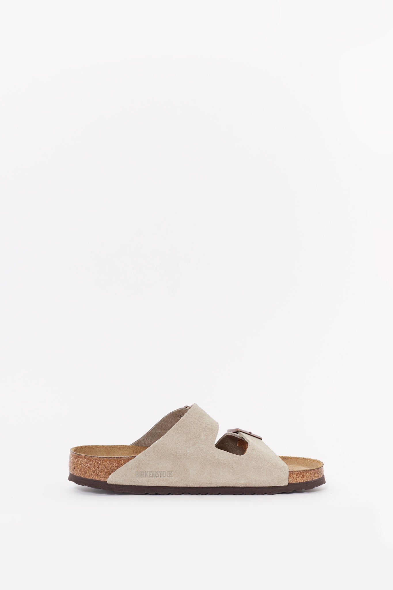 BIRKENSTOCK TAUPE ARIZONA NARROW SOFT FOOTBED SUEDE LEATHER SANDALS