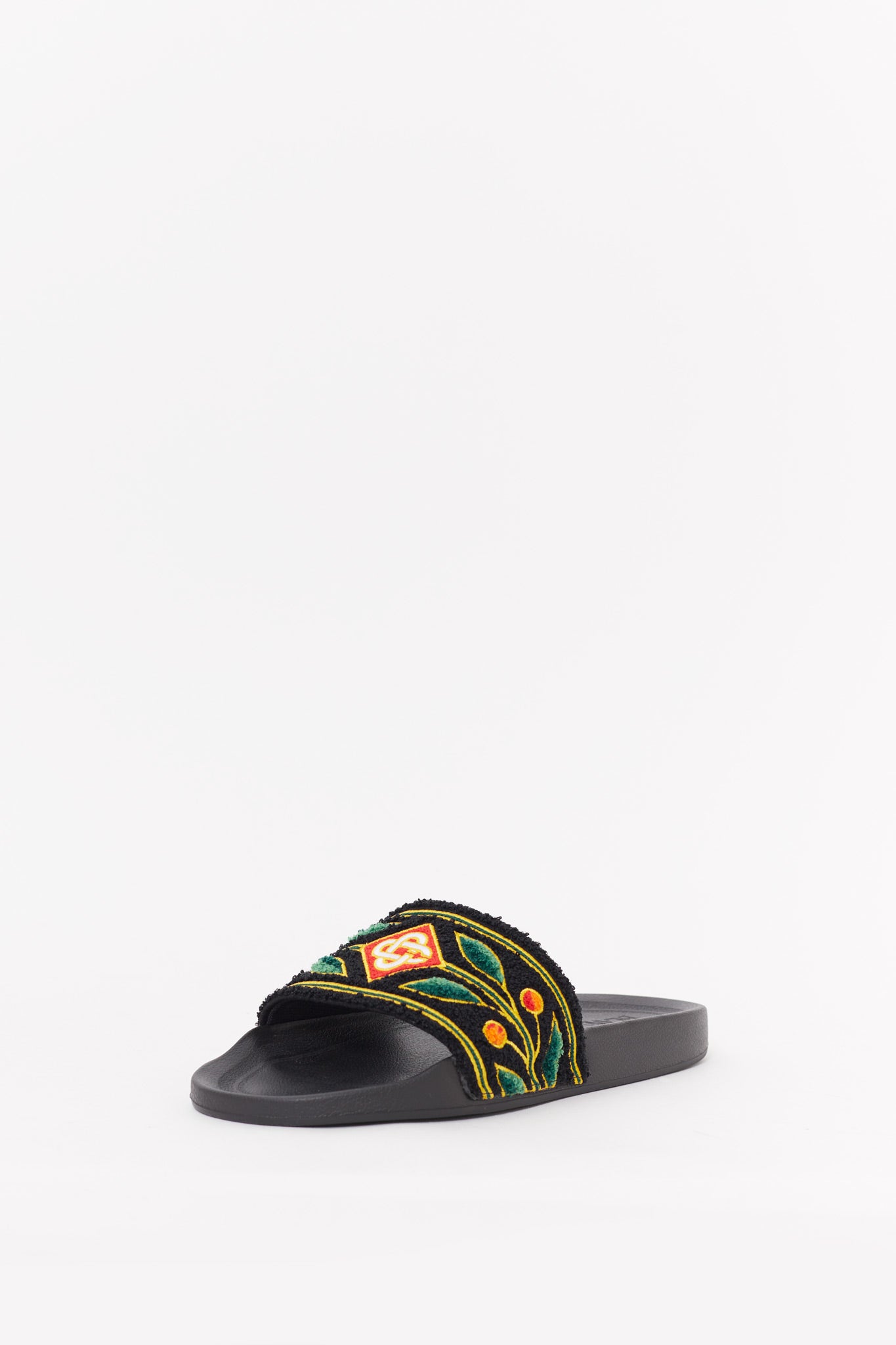 CASABLANCA BLACK EMBROIDERED TERRY SLIDES