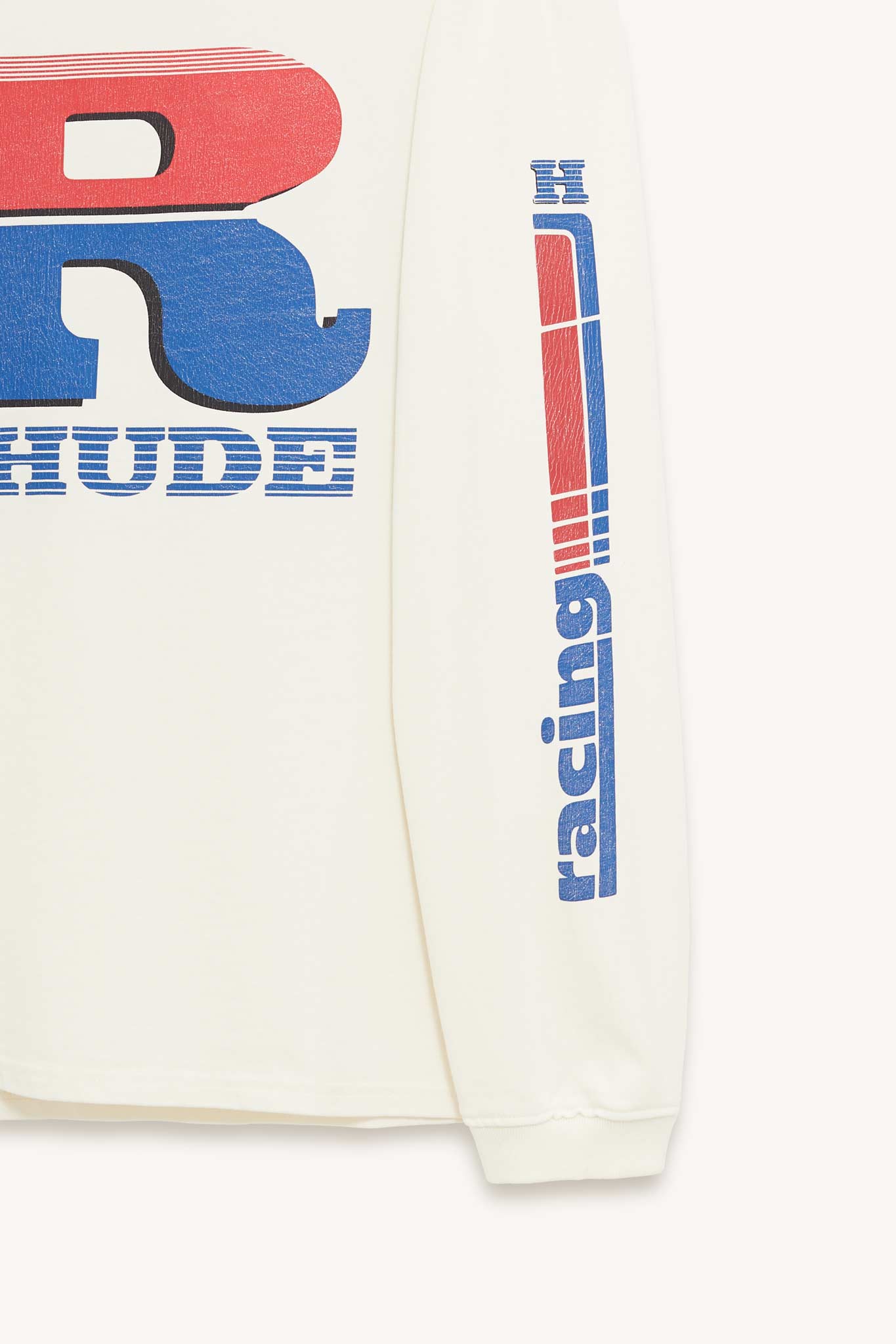 RHUDE VINTAGE WHITE SPLIT PETROL LOGO LS T SHIRT