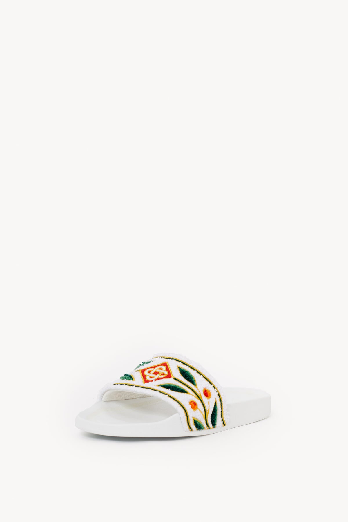 CASABLANCA WHITE EMBROIDERED TERRY SLIDES