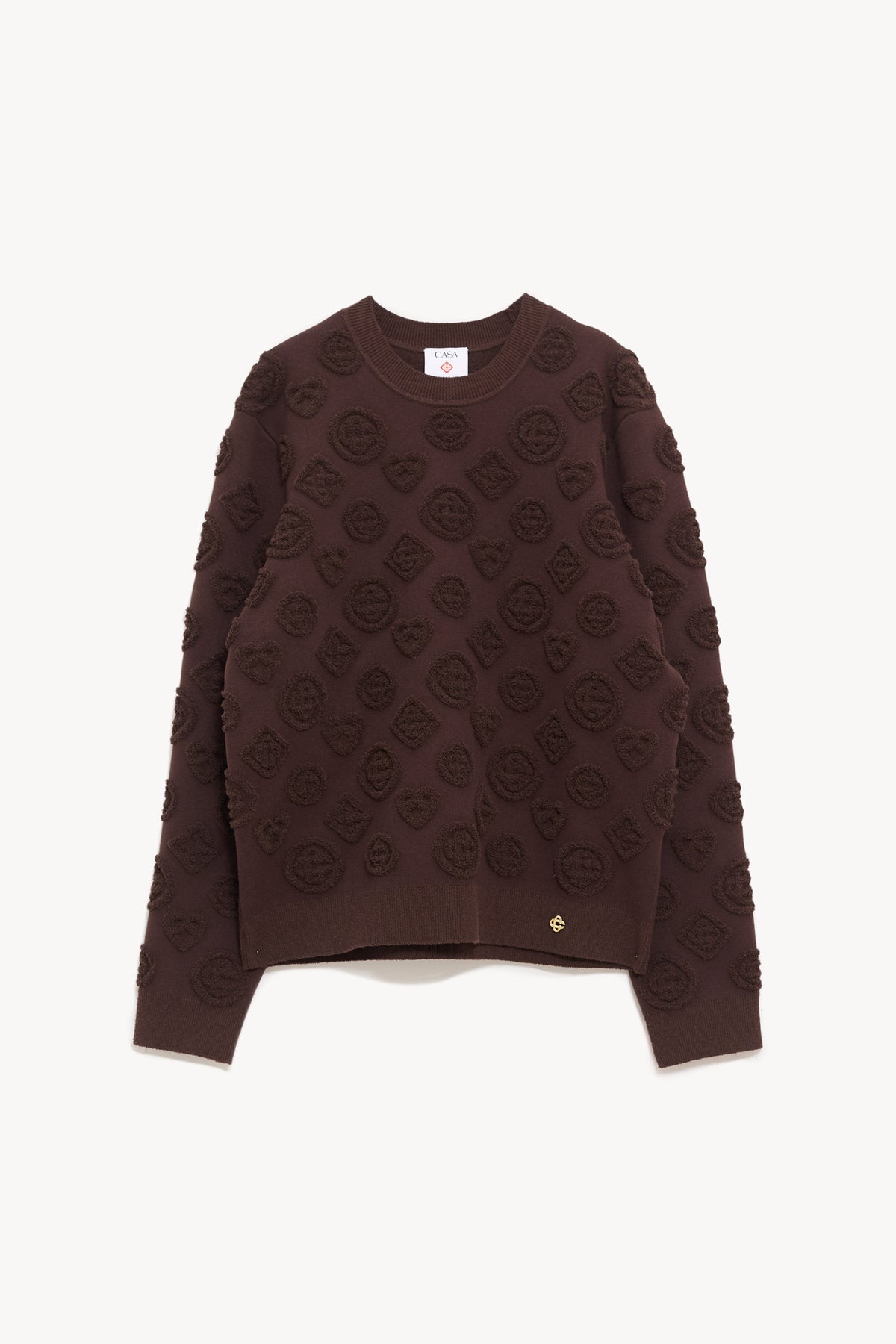 CASABLANCA DARK BROWN TEXTURED MONOGRAM SWEATER