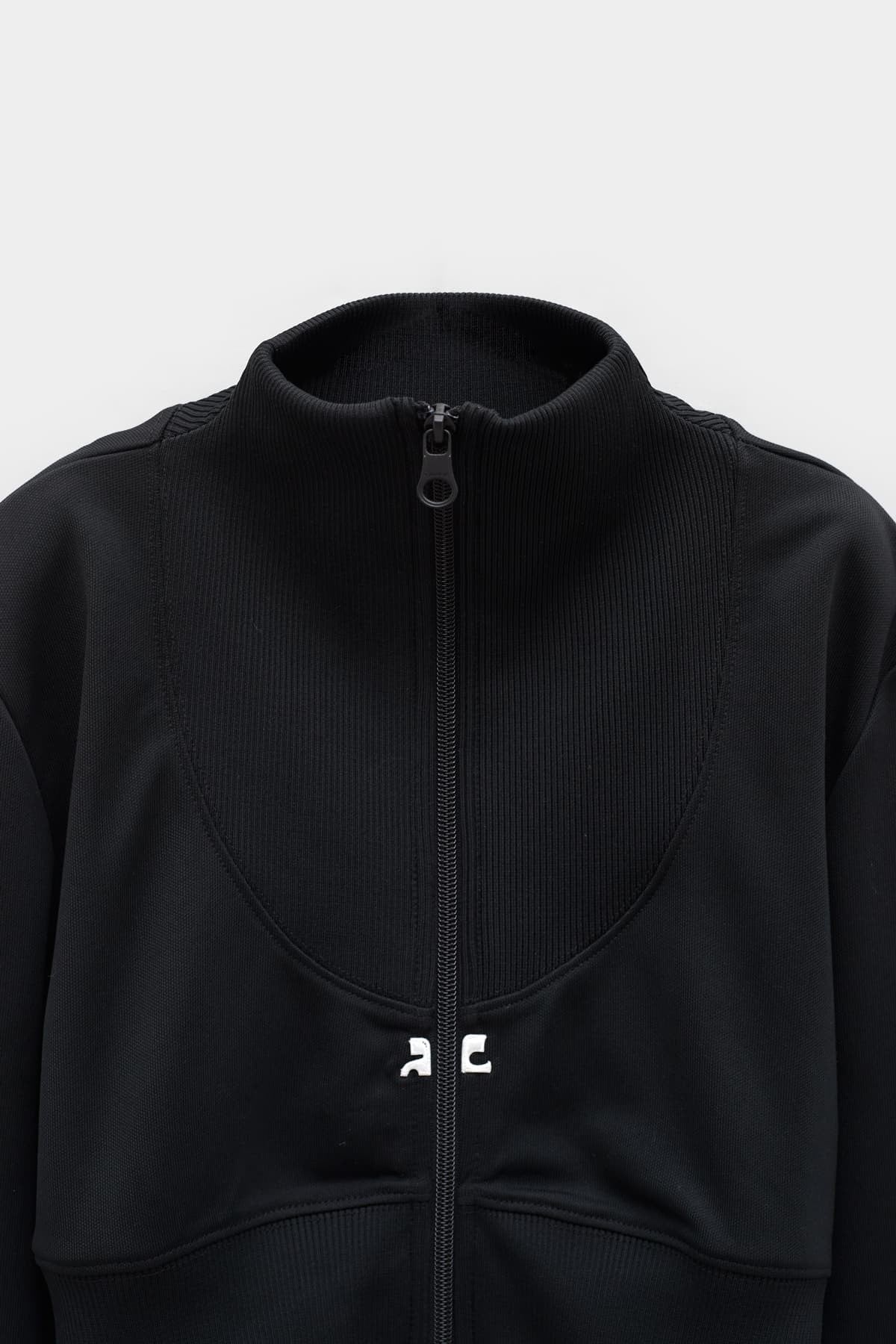 COURREGES BLACK MAXI RIB TRACKSUIT CROPPED JACKET