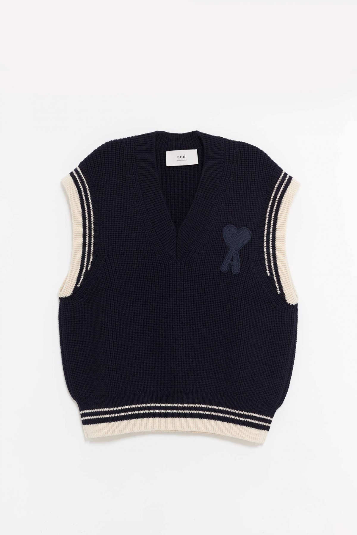 AMI NAVY BLUE RIBBED SWEATER IAMNUE