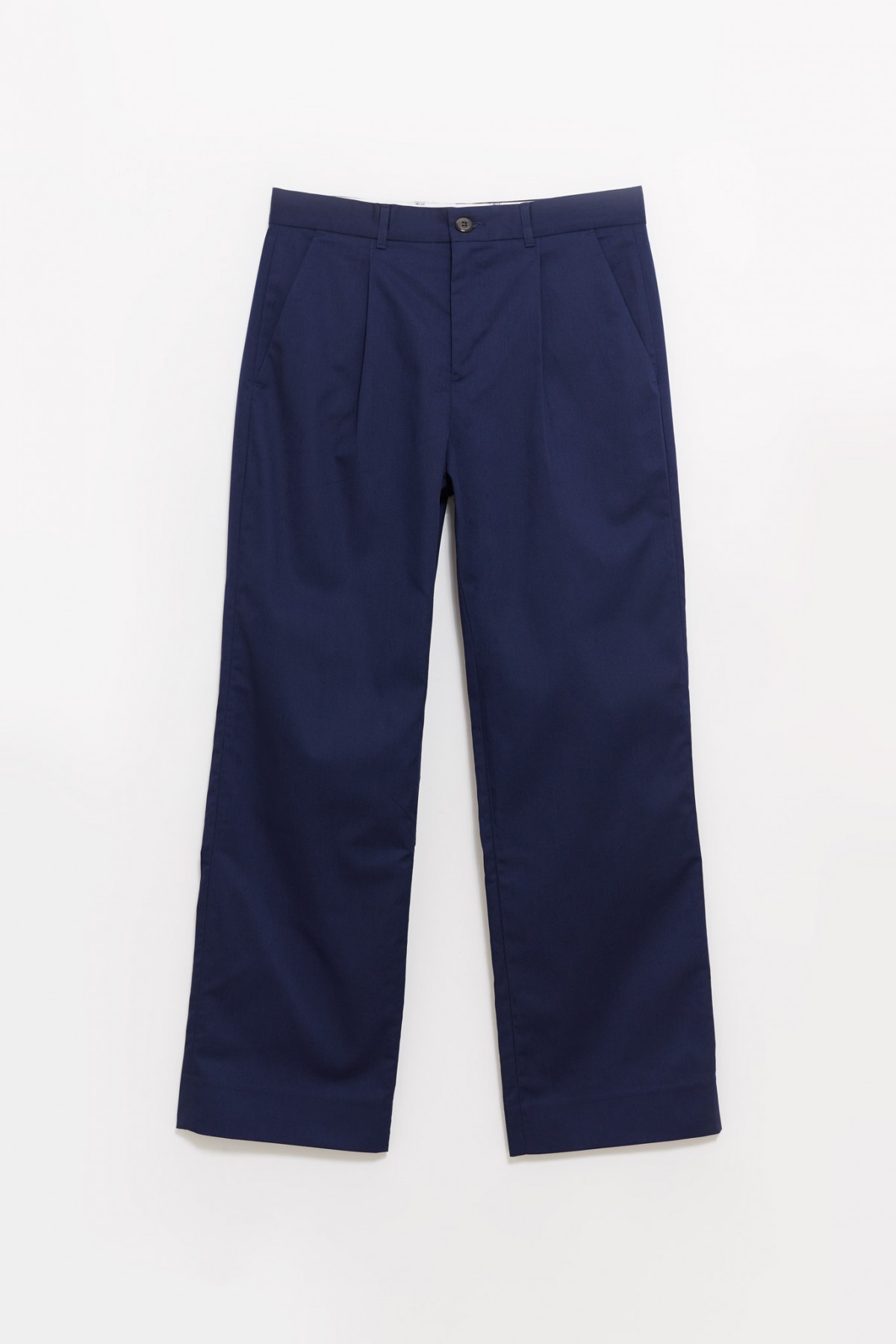 LOUVOIS NAVY PLEATED CHINO TROUSERS IAMNUE