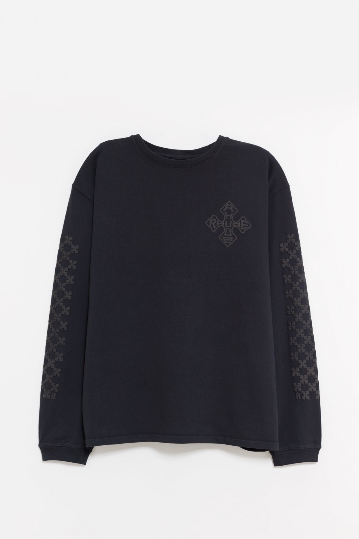 RHUDE VINTAGE BLACK CROSS LOGO LS T-SHIRT IAMNUE
