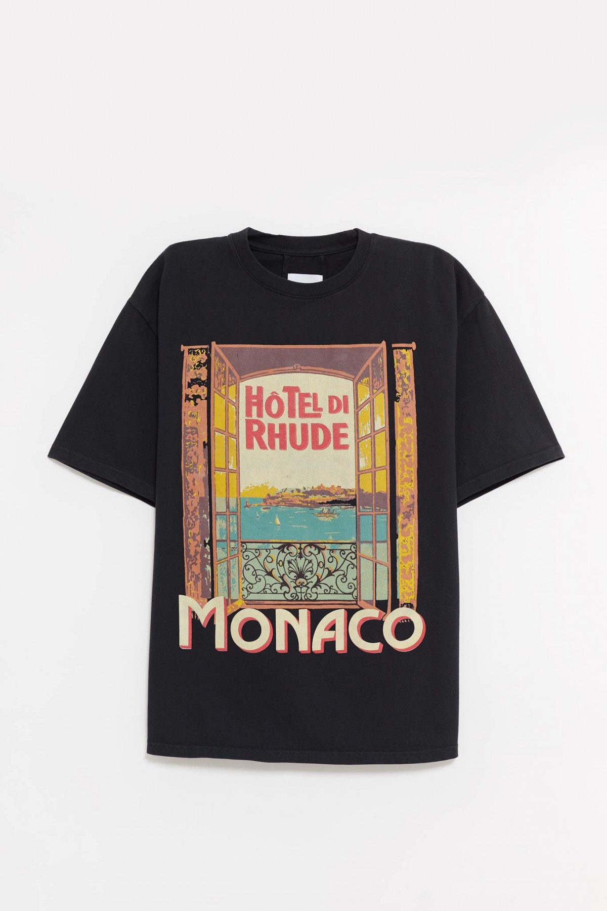 RHUDE VINTAGE BLACK HOTEL DI MONACO T-SHIRT IAMNUE