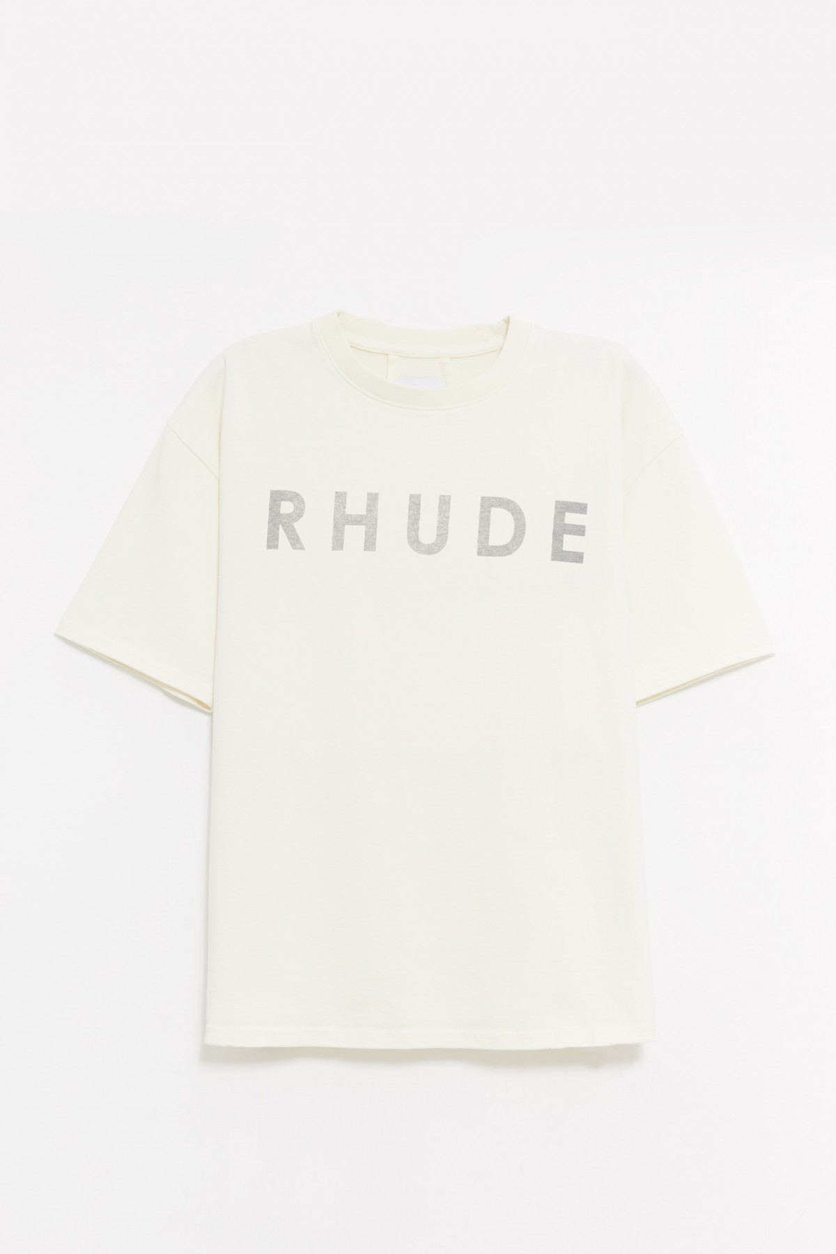 RHUDE VINTAGE WHITE DISTRESSED LOGO T-SHIRT IAMNUE