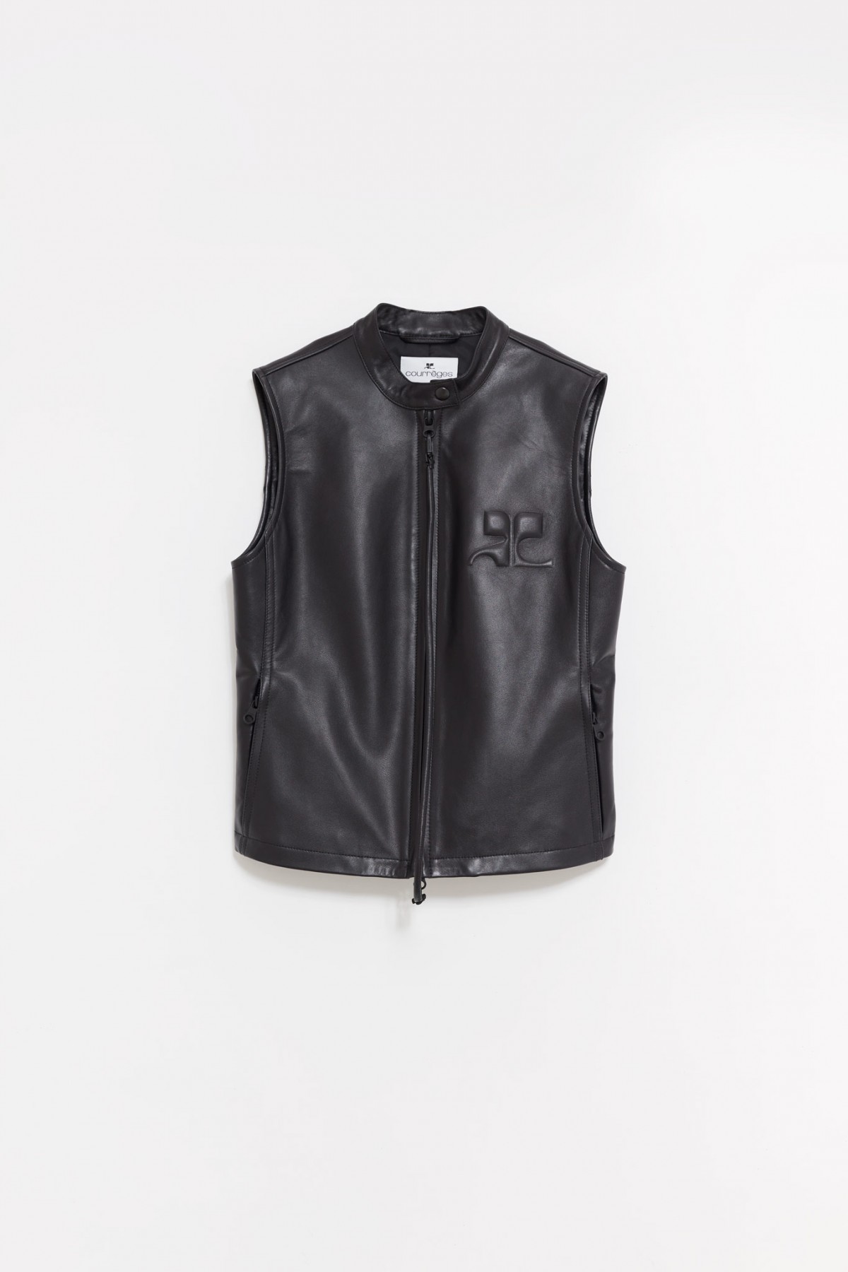 COURREGES BLACK CITY SHADOW LEATHER VEST IAMNUE