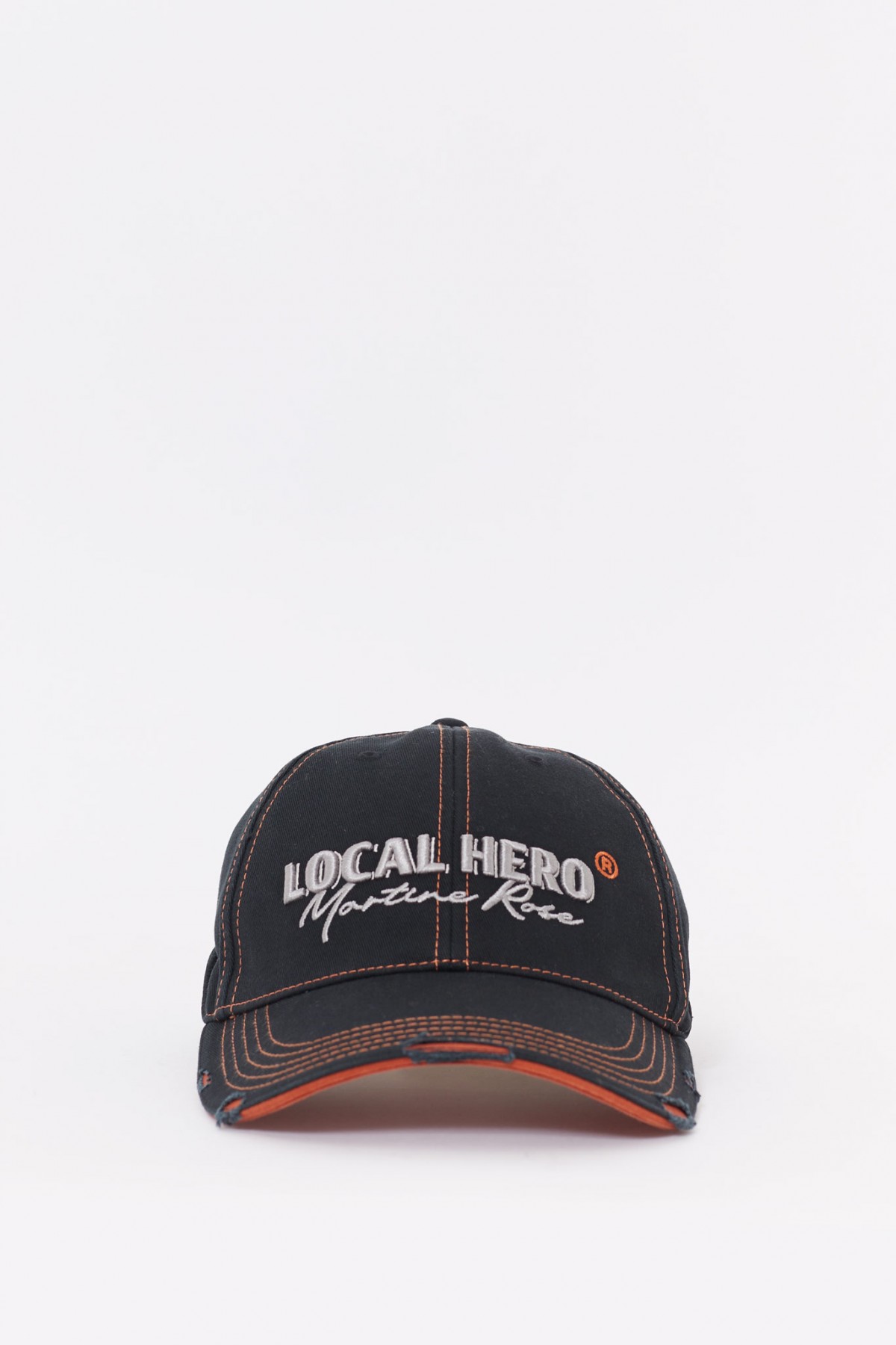 MARTINE ROSE BLACK ORANGE ROLL BACK CAP IAMNUE