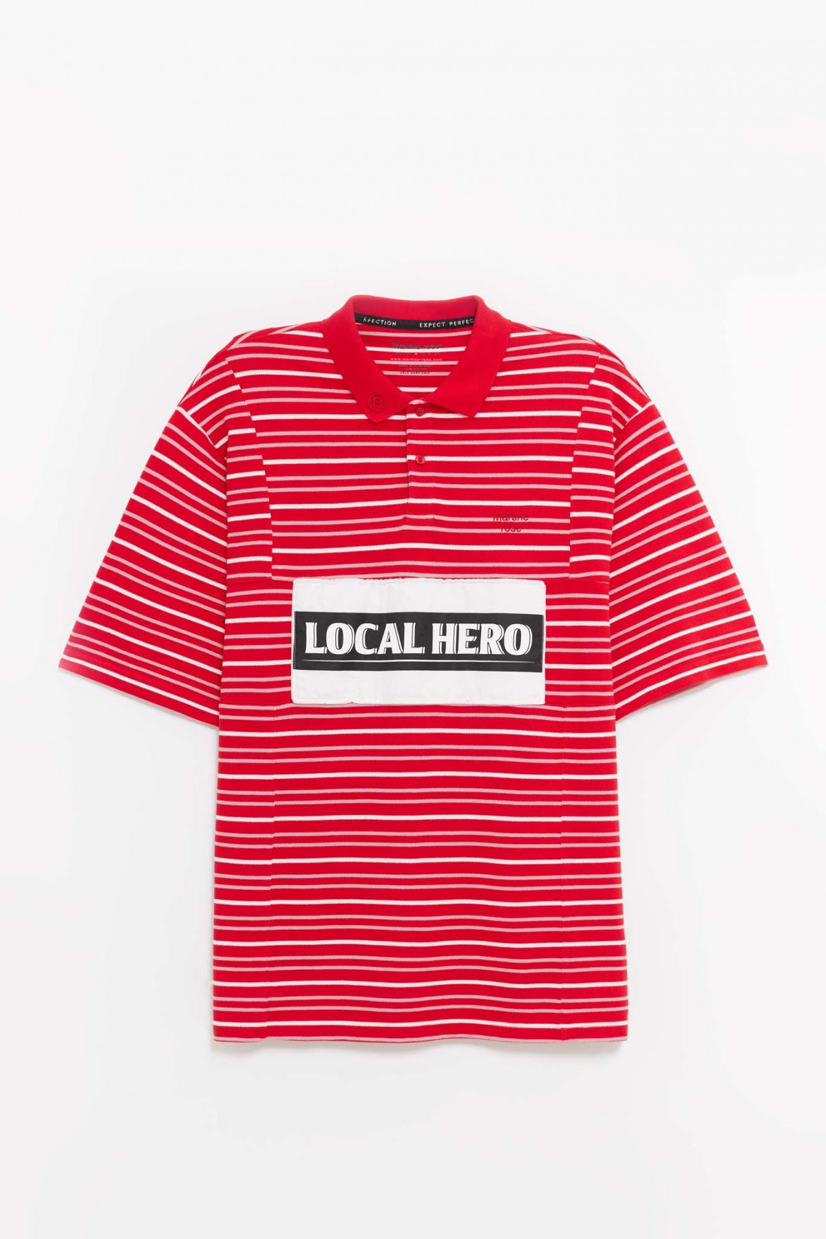 MARTINE ROSE RED WHITE STRIPE OVERSIZED PANELLED POLO IAMNUE