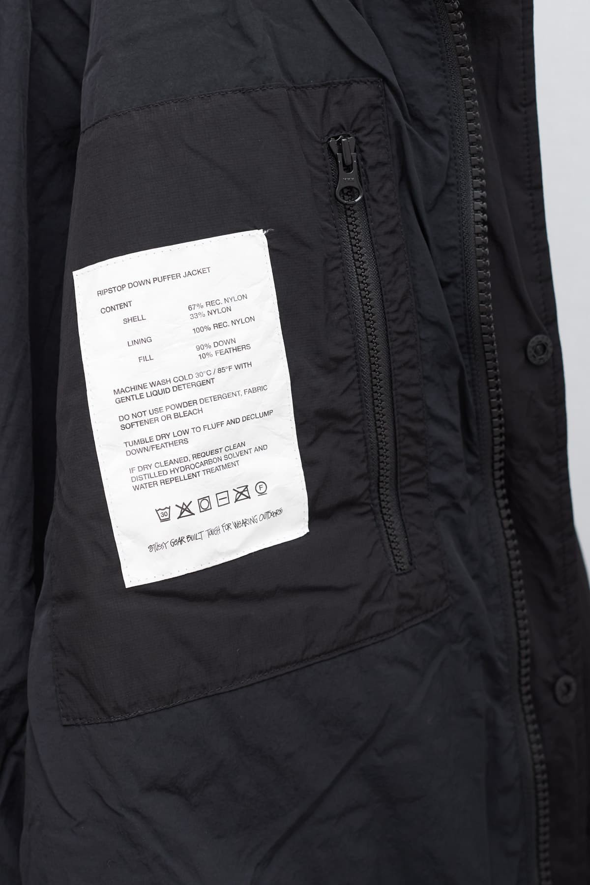 STUSSY BLACK RIPSTOP DOWN PUFFER JACKET IAMNUE