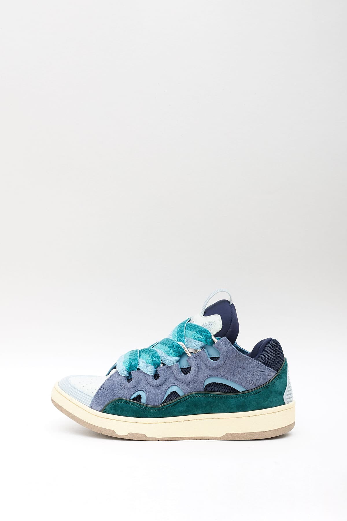 LANVIN BLUE LEATHER CURB SNEAKERS IAMNUE