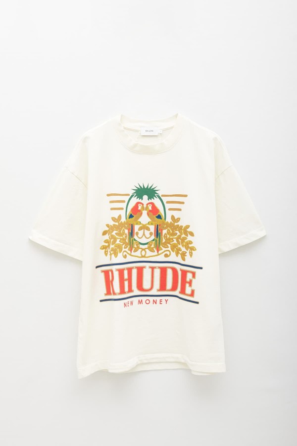 RHUDE VINTAGE WHITE PARAKEET T-SHIRT IAMNUE