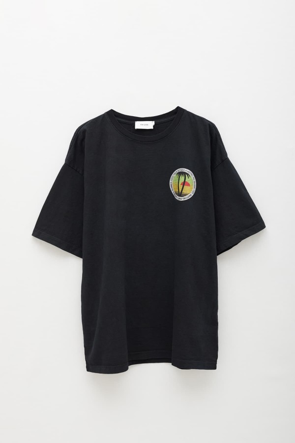 RHUDE VINTAGE BLACK TWIN PALMS T-SHIRT IAMNUE