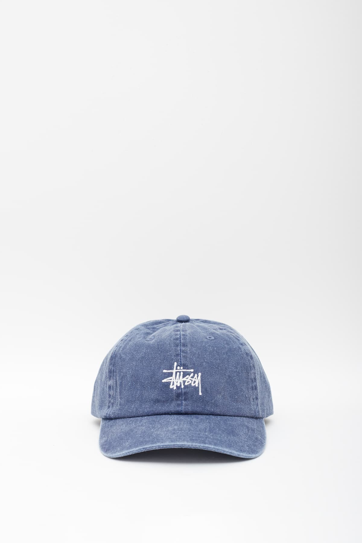 STUSSY NAVY WASHED BASIC STOCK LOW PRO CAP IAMNUE