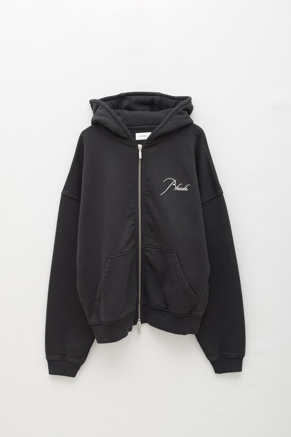 RHUDE VINTAGE BLACK ZIP UP HOODIE IAMNUE