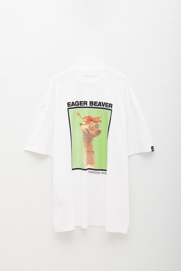 MARTINE ROSE WHITE GREEN BOXY OVERSIZED T-SHIRT IAMNUE