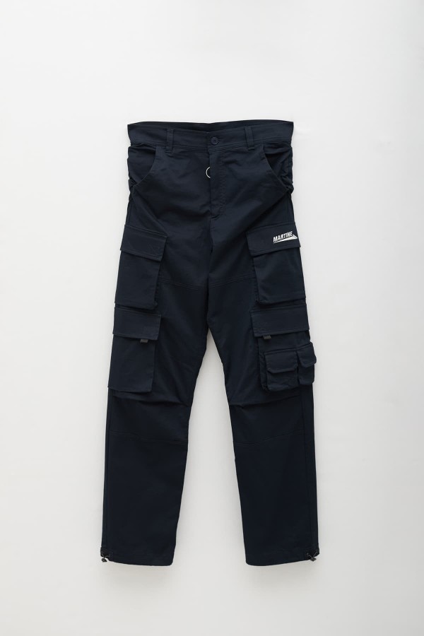 MARTINE ROSE NAVY PULLED CARGO TROUSER IAMNUE