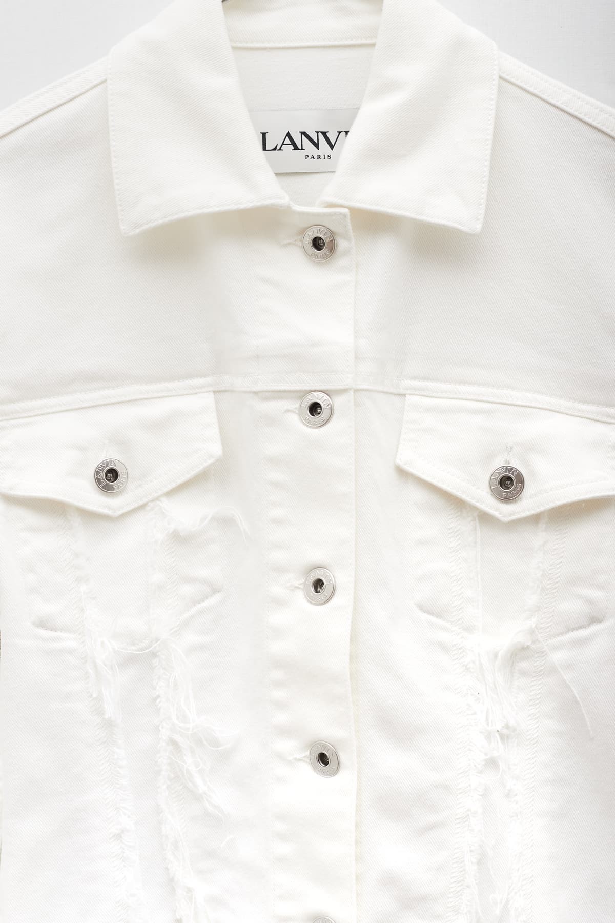LANVIN OPTIC WHITE DENIM FITTED JACKET IAMNUE