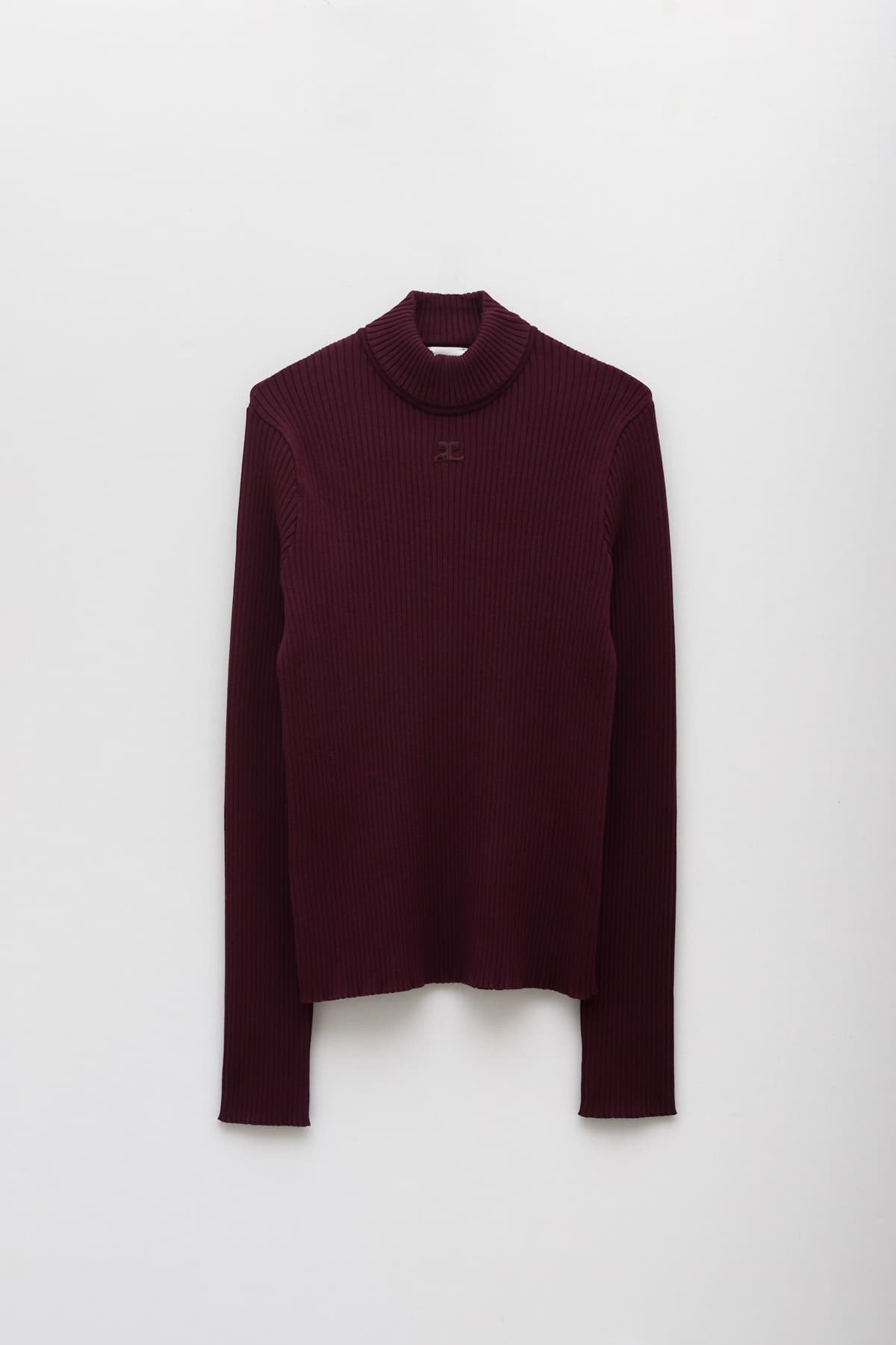 COURREGES BURGUNDY REEDITION MOCKNECK RIB KNIT SWEATER IAMNUE
