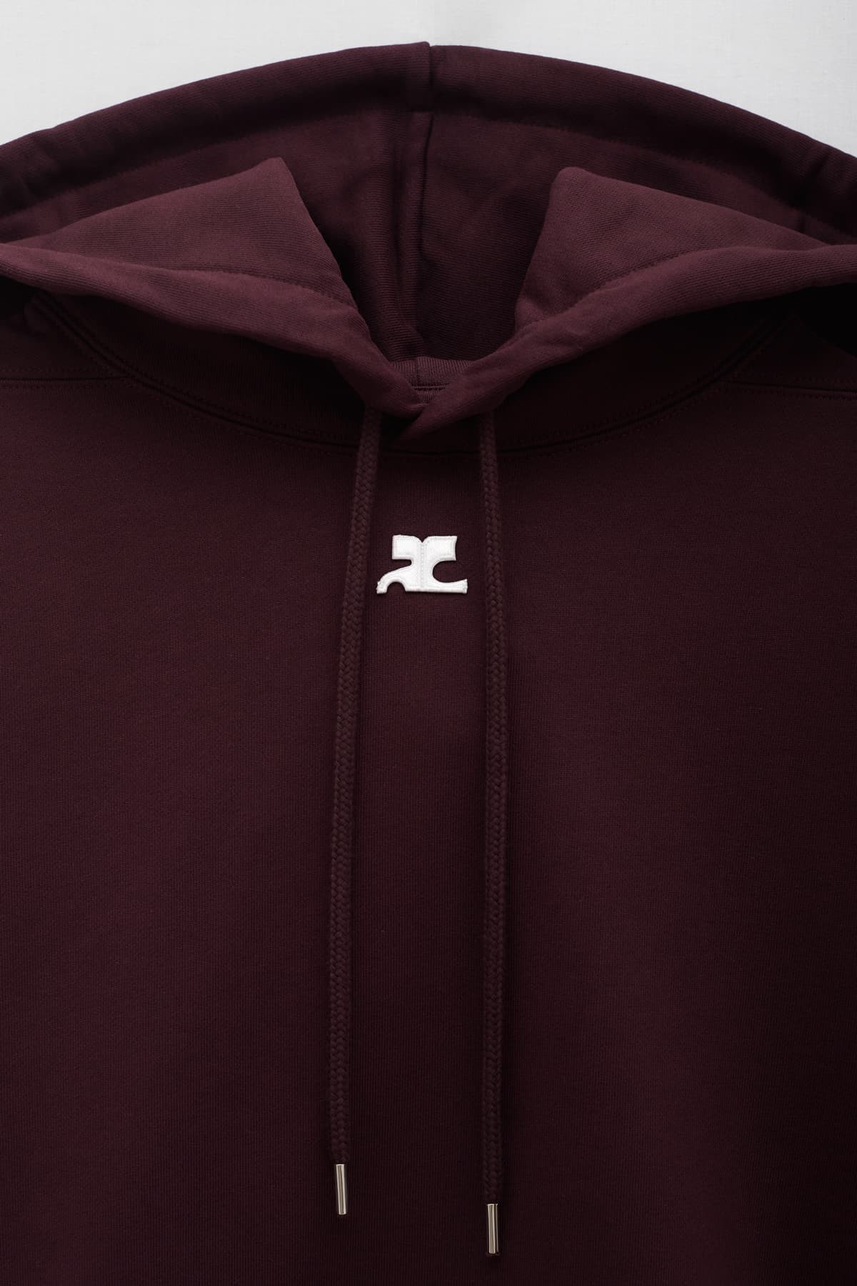 COURREGES BURGUNDY FLEECE LOGO HOODIE IAMNUE