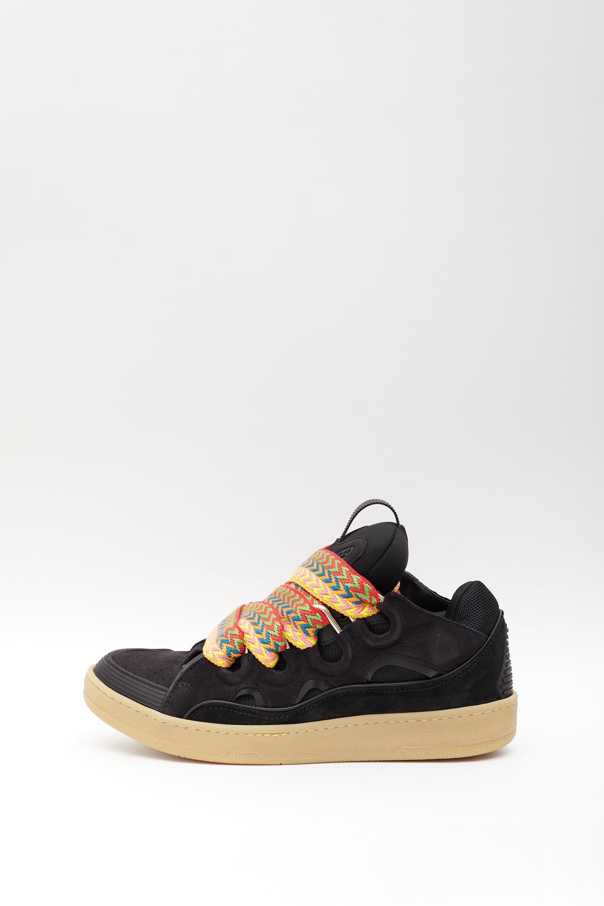LANVIN BLACK LEATHER CURB SNEAKERS IAMNUE