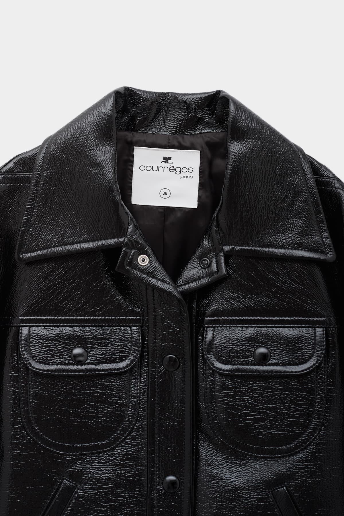 COURREGES BLACK VINYL TRUCKER JACKET IAMNUE