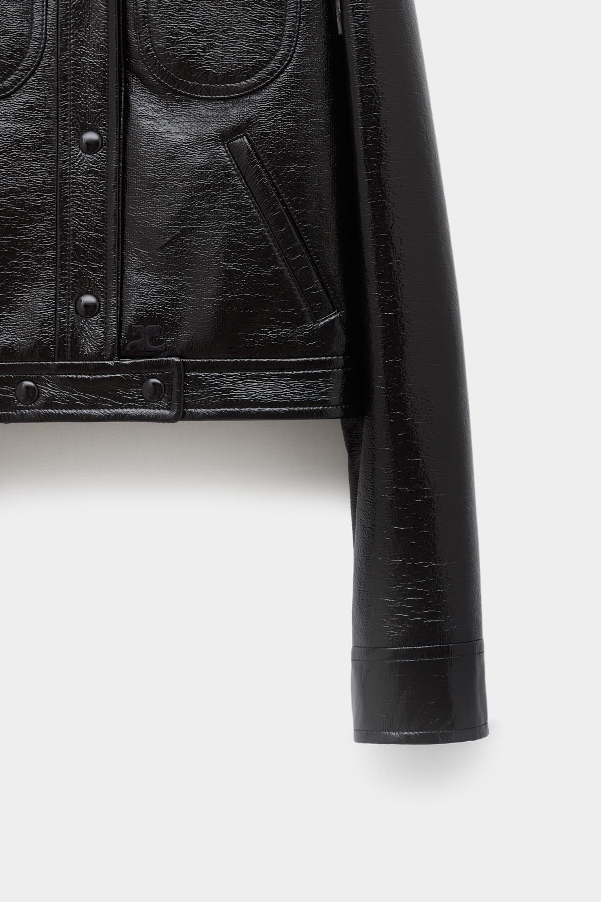 COURREGES BLACK VINYL TRUCKER JACKET IAMNUE