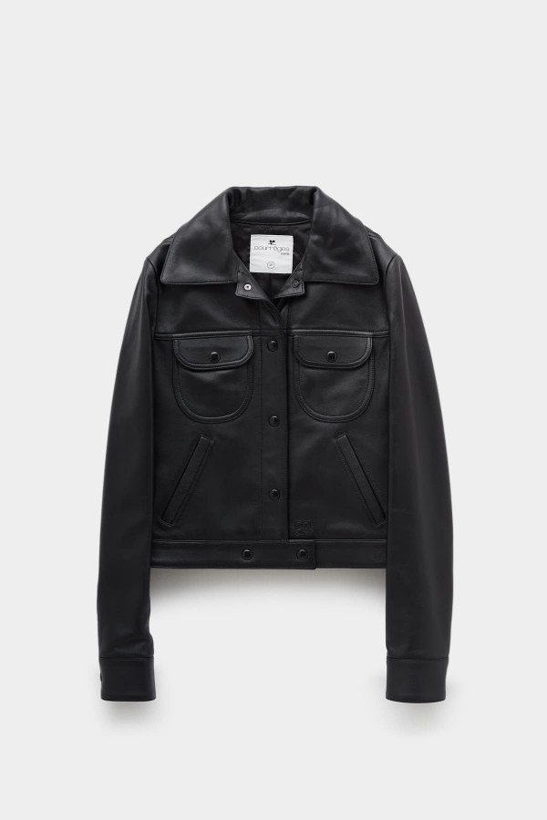 COURREGES BLACK VINTAGE LEATHER TRUCKER JACKET IAMNUE
