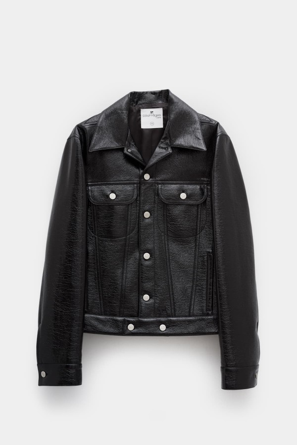 COURREGES BLACK STITCHED VINYL TRUCKER JACKET IAMNUE