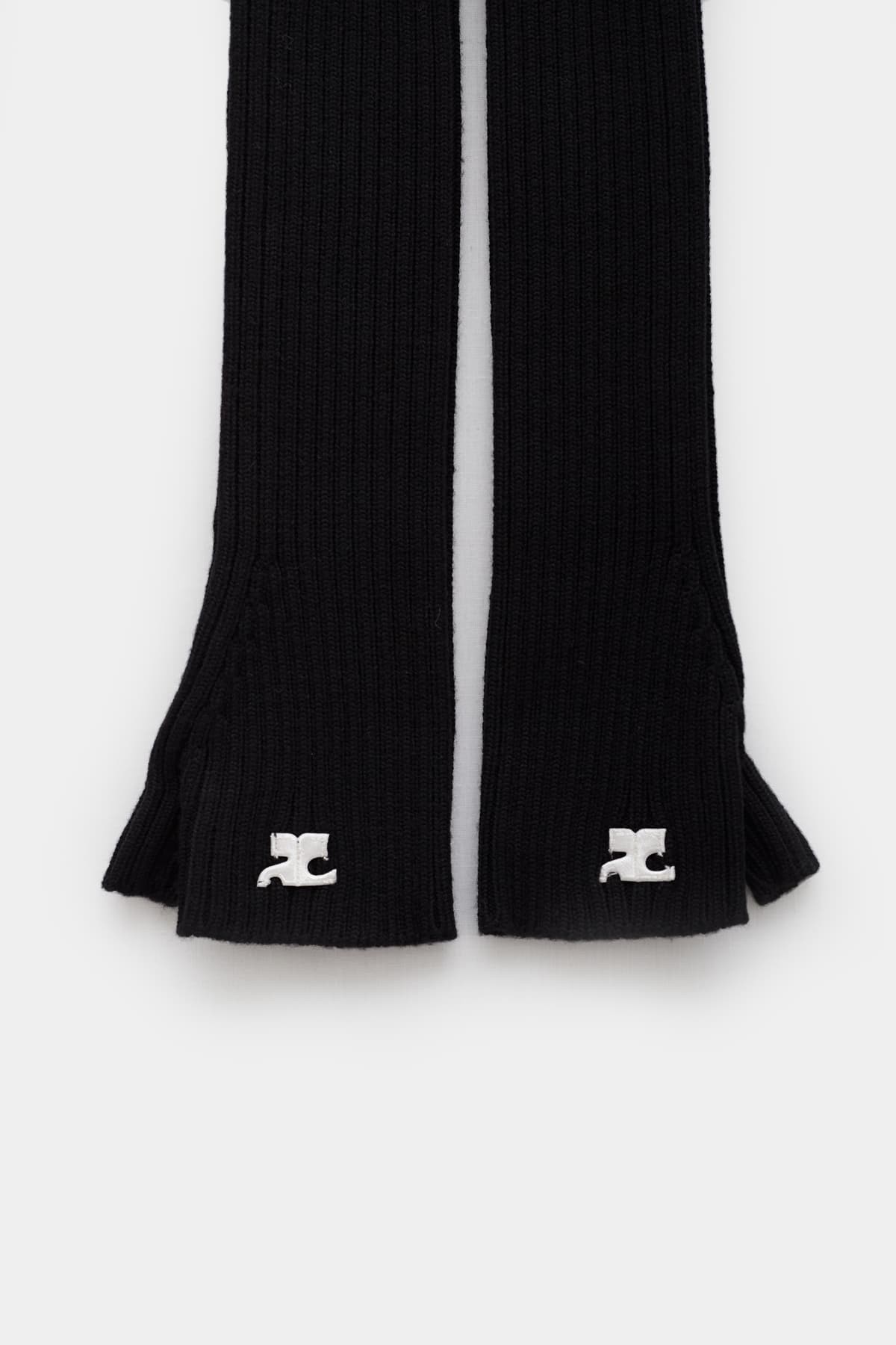 COURREGES BLACK AC RIB KNIT WOOL MITTENS IAMNUE