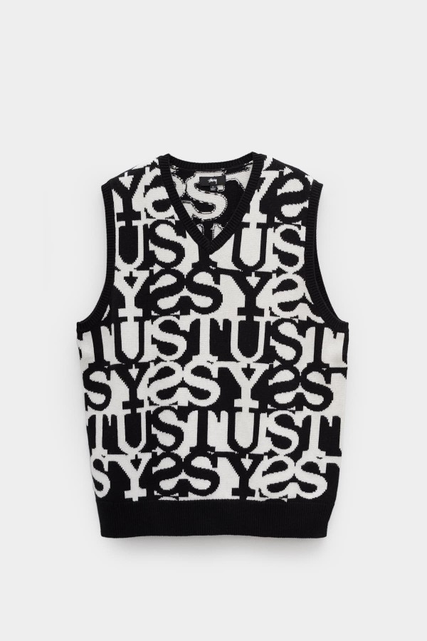 STUSSY IVORY STACKED SWEATER VEST IAMNUE