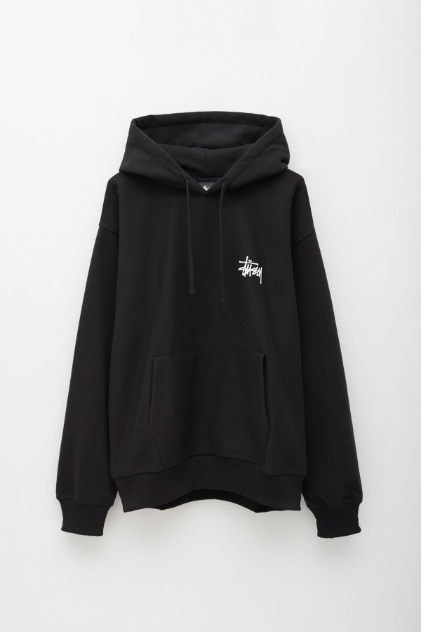 STUSSY BLACK BASIC PIG DYED HOODIE IAMNUE